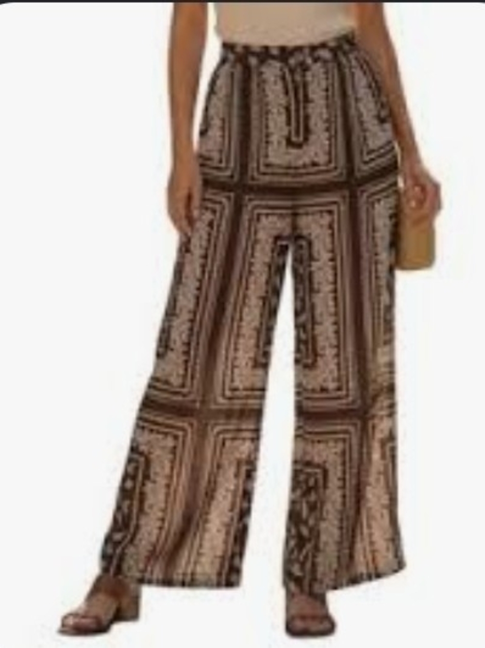 Rachel Zoe NWT Brown Paisley Border Print Wide Leg Palazzo Pants Size XL - Picture 7 of 7